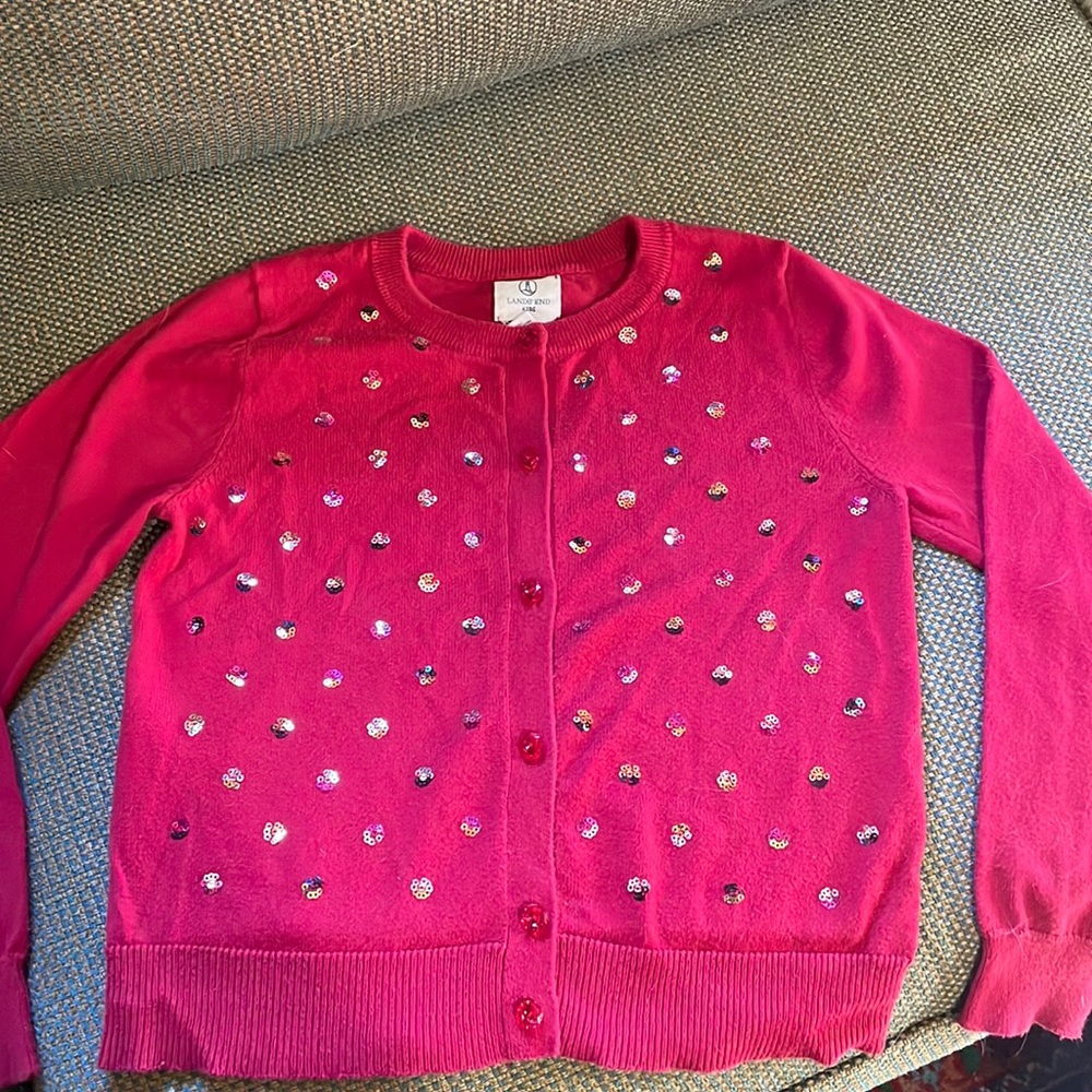 Darling Lands End Kids red cardigan with sequin detail size Small (7-8)